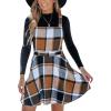 CUPSHE Women’s Overall Dress Square Neck Plaid Sleeveless Casual Short A Line Cute Fall Mini Pinafore Dresses(Khaki Plaid)