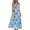CUPSHE Women’s Paisley Summer Dresses Casual Halter Twist Backless Tie Back Smocked Maxi Dress(Blue)