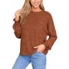 CUPSHE Womens Rib Knit Blouse Tops Loose Lantern Long Sleeve Casual Sweater Pullover Shirts 2024(Orange)
