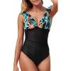 CUPSHE Women’s Ruffled One Piece Swimsuit V Neck Lace Up(Tropical Flower Print)