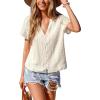 CUPSHE Womens Short Sleeve Henley Tops V Neck Dressy Casual Blouses Summer Trendy Tee Shirts 2026(White)