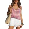 CUPSHE Women’s Sleeveless Tank Top Striped Spaghetti Strap Scalloped V Neck Button Front Casual Summer(Red)