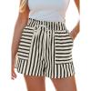 CUPSHE Women’s Striped Shorts High Waist Smocked Drawstring Pocket Short(Black Stripe)