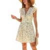 CUPSHE Women’s Striped Summer Dresses V Neck Casual Mini Dress Flutter Sleeve Ruffle Button Sundresses(Floral Beige)