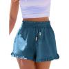 CUPSHE Womens Summer Beach Shorts High Waist Drawstring Wide Leg Printed Casual Shorts with Pockets(Blue)