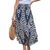 CUPSHE Womens Summer Skirts Abstract Smocked Midi Skirt High Waist Coverup Casual Vacation Beach Skirt(Navy)