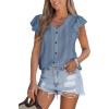 CUPSHE Womens Summer Tops Eyelet Embroidered Flutter Sleeves Button Fron Top Blouse 2025 Fashion(Blue)