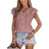 CUPSHE Womens Summer Tops Eyelet Embroidered Flutter Sleeves Button Fron Top Blouse 2025 Fashion(Pink)