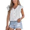 CUPSHE Womens Summer Tops Eyelet Embroidered Flutter Sleeves Button Fron Top Blouse 2025 Fashion(White)
