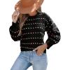 CUPSHE Womens Sweaters Rainbow Dots Long Sleeve Sweater Crewneck Lightweight Knit Pullover Sweater Tops(Black)