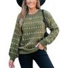 CUPSHE Womens Sweaters Rainbow Dots Long Sleeve Sweater Crewneck Lightweight Knit Pullover Sweater Tops(Green)