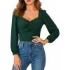 CUPSHE Women’s Sweetheart Neck Tops Twist Front Long Sleeve Blouse Dressy Fall Going Out Shirt(Green)