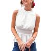 CUPSHE Women’s Tank Top Floral Smocked High Neck Sleeveless Casual Dressy Vacation(White)