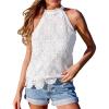 CUPSHE Women’s Tank Tops Hollow Out Lace Boho Blouse Eyelet Embroidery Sleeveless Tops Shirts(White)