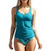 CUPSHE Women’s Tankini Sets Two Piece Swimsuit Scoop Neck V Cut Double Straps Self Tied Bathing Suit Ruched Tummy(Teal Blue/Floral)