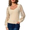 CUPSHE Womens Top Eyelet Lace V Neck Long Floral Sleeve Blouse Casual Hollow Out Loose Trendy Dressy(4-beige)