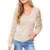 CUPSHE Womens Top Eyelet Lace V Neck Long Floral Sleeve Blouse Casual Hollow Out Loose Trendy Dressy(Beige)