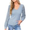 CUPSHE Womens Top Eyelet Lace V Neck Long Floral Sleeve Blouse Casual Hollow Out Loose Trendy Dressy(Blue-1)