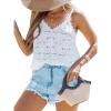 CUPSHE Womens Top V Neck Eyelet Sleeveless Shirts Dressy Hollow Out Crochet Lace Blouses 2025 Fashion Blouse Summer Casual(White)