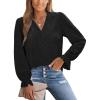 CUPSHE Womens Top V Neck Long Sleeves Ruffled Trim Blouse Casual Floral Shirts Loose Trendy(Black)