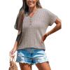 CUPSHE Womens Top Woven V Neck Short Sleeves Jersey Blouse Casual Loose(Grey)