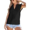 CUPSHE Womens Top Woven V Neck Sleeveless Smocked Cuffs Blouse Casual Loose(Black)