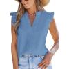 CUPSHE Womens Top Woven V Neck Sleeveless Smocked Cuffs Blouse Casual Loose(Blue)
