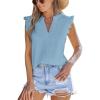 CUPSHE Womens Top Woven V Neck Sleeveless Smocked Cuffs Blouse Casual Loose(Sky Blue)