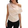 CUPSHE Women’s Tops Asymmetrical Off-Shoulder Shirt Sleeveless Ruching Satin Blouses Elegant Trendy Dressy(1-champagne)