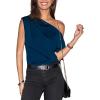 CUPSHE Women’s Tops Asymmetrical Off-Shoulder Shirt Sleeveless Ruching Satin Blouses Elegant Trendy Dressy(1-dark Blue)