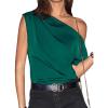 CUPSHE Women’s Tops Asymmetrical Off-Shoulder Shirt Sleeveless Ruching Satin Blouses Elegant Trendy Dressy(1-green)