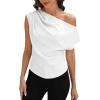 CUPSHE Women’s Tops Asymmetrical Off-Shoulder Shirt Sleeveless Ruching Satin Blouses Elegant Trendy Dressy(1-white)