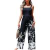 CUPSHE Women’s Tropical Jumpsuits Casual Loose Sleeveless Overalls One Piece Square Neck Tie Back Hobo Rompers Wide Leg Pant(Black)