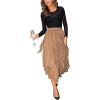 CUPSHE Women’s Tulle Midi Skirts Dressy A-Line High Low Layered Puffy Fairy High Waist Long Mesh Skirt(Light Brown)
