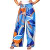 CUPSHE Womens Wide Leg Pants Elastic High Waisted Beach Trousers Cotton Linen Summer Palazzo(Abstract Blue)