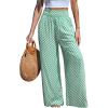 CUPSHE Womens Wide Leg Pants Elastic High Waisted Beach Trousers Cotton Linen Summer Palazzo(Checkered Green)