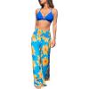 CUPSHE Womens Wide Leg Pants Elastic High Waisted Beach Trousers Cotton Linen Summer Palazzo(Floral Blue)