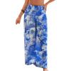 CUPSHE Womens Wide Leg Pants Elastic High Waisted Beach Trousers Cotton Linen Summer Palazzo(Ocean Blue)
