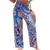 CUPSHE Womens Wide Leg Pants Elastic High Waisted Beach Trousers Cotton Linen Summer Palazzo(Tropical Blue)