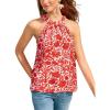 Women’s Floral Top High Neck Boho Sleeveless Shirt Loose Fit Summer Beach Vacation Tank Top(Red)