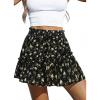 Women’s Mini Skirts Boho Floral High Waist Ruffle Tiered Chiffon Flowy A-Line Beach Casual Cute Short Skirt(Black)