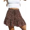Women’s Mini Skirts Boho Floral High Waist Ruffle Tiered Chiffon Flowy A-Line Beach Casual Cute Short Skirt(Brown)