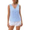 Women’s Scalloped Tops V Neck Sleeveless Top Striped Tank Top Summer Casual(Blue)