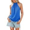 Women’s Sleeveless Tank Top Halter Neck Textured Casual Summer Blouse Frayed Hem Vacation Top(Blue)