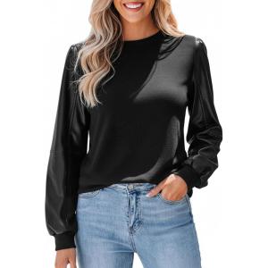 CUPSHE Faux Leather Tops for Women Long Sleeve Mock Neck Blouse Fall Fashion 2025(Black-2)