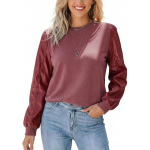 CUPSHE Faux Leather Tops for Women Long Sleeve Mock Neck Blouse Fall Fashion 2025(Wine Red)