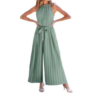 CUPSHE One Piece Jumpsuits for Women Sleeveless Halter Neck High Waist Wide Leg Rompers Jumpers Vacation Summer Outfits(Green)