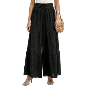 CUPSHE Palazzo Pants for Women Smocked Waist Boho Western Flowy Wide Leg Pant(2-black)