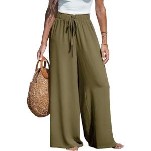 CUPSHE Palazzo Pants for Women Smocked Waist Boho Western Flowy Wide Leg Pant(Army Green)
