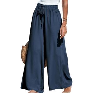 CUPSHE Palazzo Pants for Women Smocked Waist Boho Western Flowy Wide Leg Pant(Blue)